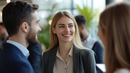 Smiling business people networking at conference - team communication. High quality photoの素材
