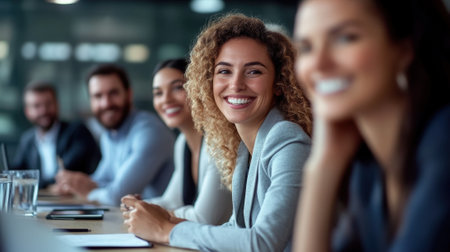 Smiling business people networking at conference - team communication. High quality photoの素材