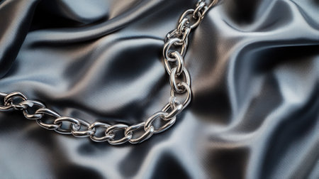 Silver chain on silk fabric. High quality photoの素材