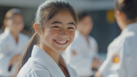Young People in Martial Arts Kimono Smiling in Their Uniform. High quality photoの素材