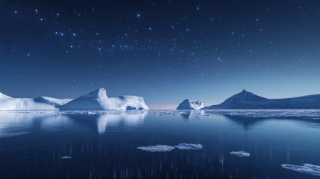 Vast icy landscape under bright starry sky. High quality photoの素材