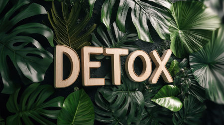 Bright DETOX sign with lush leaves - health concept. High quality photoの素材