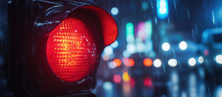 Red Traffic Light CloseUp with Road Background. Space for Text. High quality photoの素材