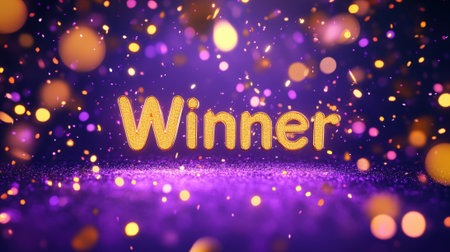 Winner sign with confetti on festive background. High quality photoの素材