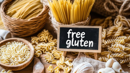 Assorted pasta and noodles with gluten-free sign. High quality photoの素材