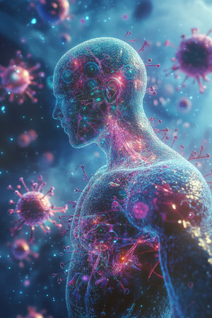 Various viruses in the human body. Vertical photo. High quality photoの素材