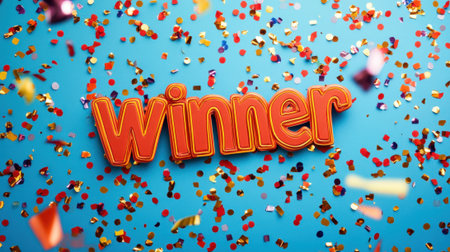 Winner sign with confetti on festive background. High quality photoの素材