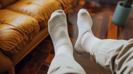CloseUp of White Men's Socks on Male Feet. High quality photoの素材