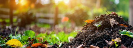 CloseUp of Compost Pile with Leaves and Organic Matter. Banner with Text Space. High quality photoの素材