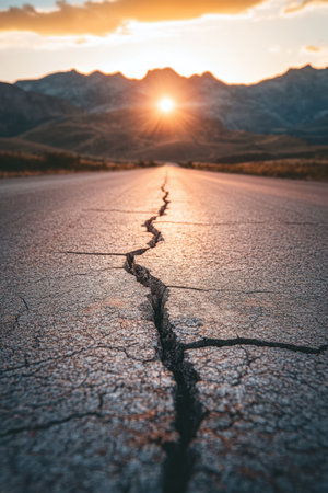 CloseUp of Cracked Asphalt Road. High quality photoの素材