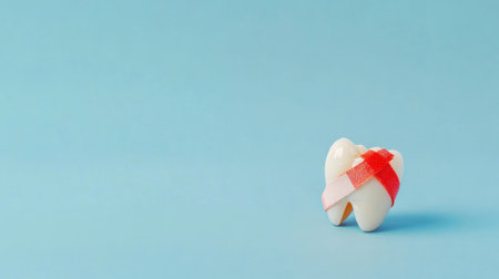 Broken Tooth with Bandage on a Blue Background. High quality photoの素材