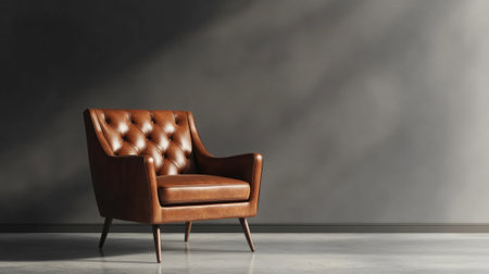 Stylish retro leather armchair against empty wall. High quality photoの素材