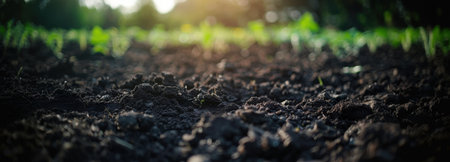 Fertile Soil Close-Up Texture Background. Black Earth with Grass. High quality photoの素材