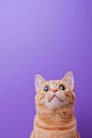 Surprised Cat on Purple Background with Text Space. High quality photoの素材