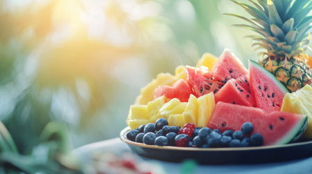 Fresh and colorful assortment of fruits. High quality photoの素材