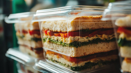Closeup of sandwich in plastic takeout containers. High quality photoの素材