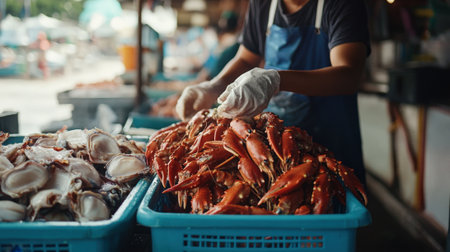 Fresh Seafood for Sale at a Market Stall. High quality photoの素材