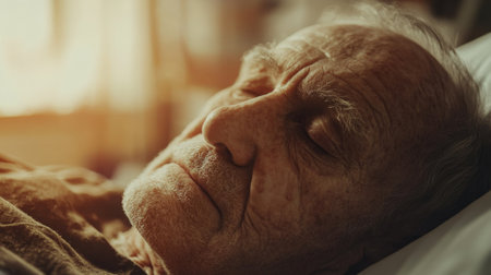 Elderly Man Sleeping on a Hospital Bed in a Bright Hospital Room. High quality photoの素材