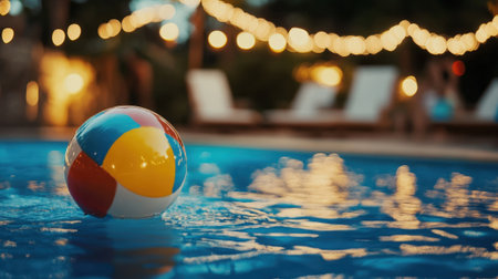 Beach Ball in the Swimming Pool with Blurred Background. High quality photoの素材
