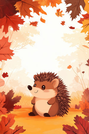 Cute hedgehog sitting in autumn leaves. High quality photoの素材