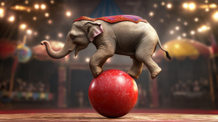 Elephant on a Ball at the Circus. High quality photoの素材