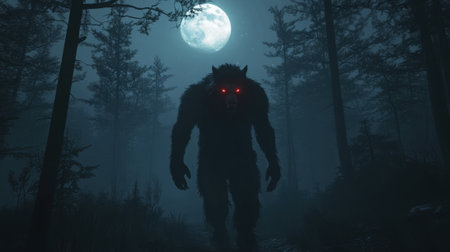 Terrifying werewolf in full power with glowing red eyes. High quality photoの素材