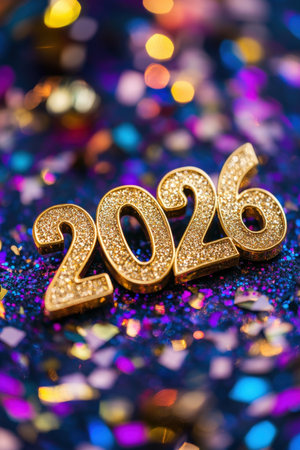 2026 Inscription on a Festive New Year Background. High quality photoの素材