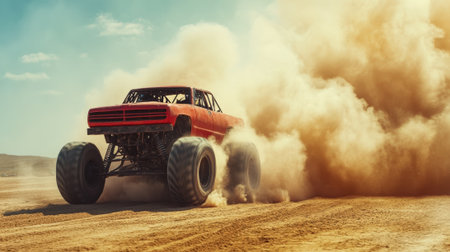 Monster Truck Kicking Up Dust While Driving in the Desert. High quality photoの素材