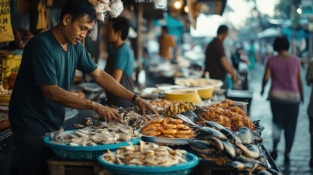 Fresh Seafood for Sale at a Market Stall. High quality photoの素材