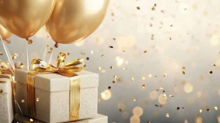 Gift Boxes with Golden Balls and Confetti. High quality photoの素材