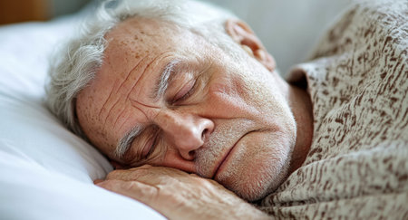 Elderly Man Sleeping on a Hospital Bed in a Bright Hospital Room. High quality photoの素材