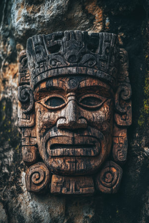 Ancient Mayan Wooden Mask. High quality photoの素材