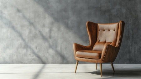 Stylish retro leather armchair against empty wall. High quality photoの素材