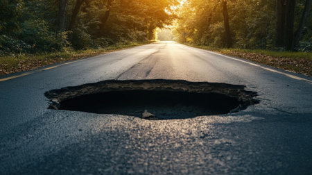 Giant pothole on urban road. High quality photoの素材