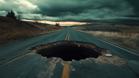 Giant pothole on urban road. High quality photoの素材