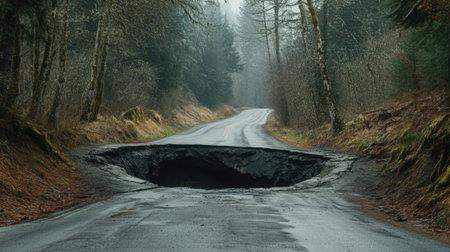 Giant pothole on urban road. High quality photoの素材