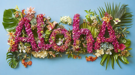 Aloha Text Tropical Floral Arrangement with Flowers. High quality photoの素材