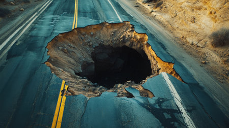 Giant pothole on urban road. High quality photoの素材