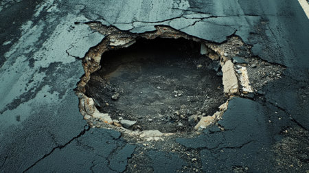 Giant pothole on urban road. High quality photoの素材