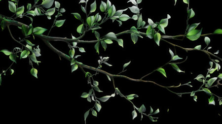 Realistic Branches with Green Leaves on Transparent Background. High quality photoの素材