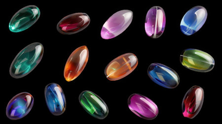 Set of Medical Capsules and Colorful Pills on Transparent Background. High quality photoの素材