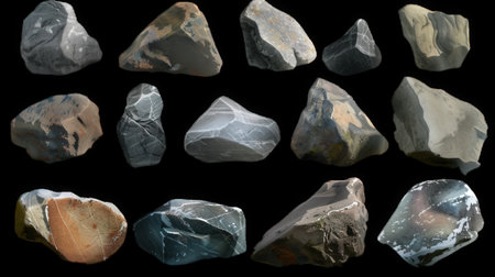 Set of Stones Isolated on Transparent Background. High quality photoの素材