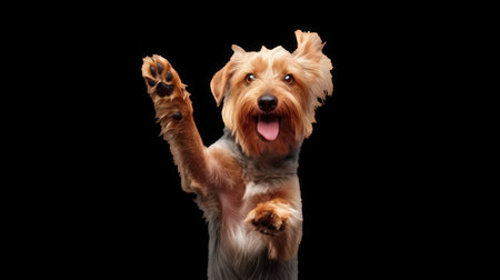 Funny Dog with Raised Paw Giving High-Five Gesture. High quality photoの素材