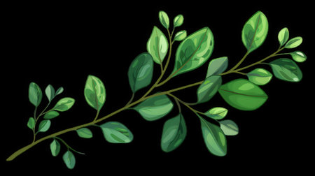 Isolated Green Branch with Leaves on Transparent Background. High quality photoの素材