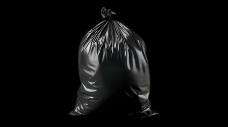 Filled Black Plastic Trash Bag Isolated on Transparent Background. High quality photoの素材
