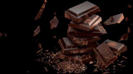 Delicious Stack of Dark Chocolate Pieces with Shavings on Transparent Background. High quality photoの素材