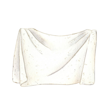 Watercolor illustration of unfolded white fabric, sheets, towelsの写真素材
