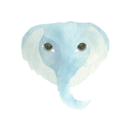 Cute blue elephant, wild animal isolated on white background. Watercolor illustration. A set OF ANIMAL FACES. Suitable for any textile design, packaging, postcards, logo, tableware. wallpaperの写真素材