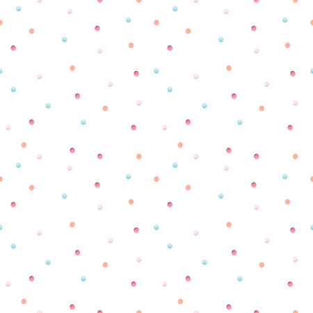 Watercolor seamless pattern with rainbow circles of pink, blue and orange colors, isolated clipart on a white background. Illustration for the design of childrens decor, textiles, wallpaper, giftの写真素材