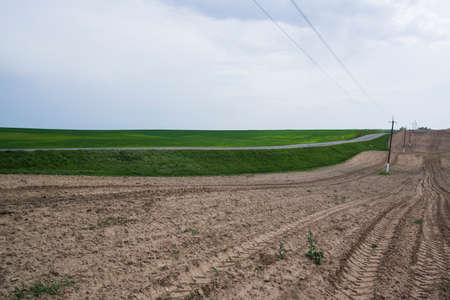 In the beginning, springs are planted with wheat and potatoes and the land becomes beautiful and fresh green.の写真素材
